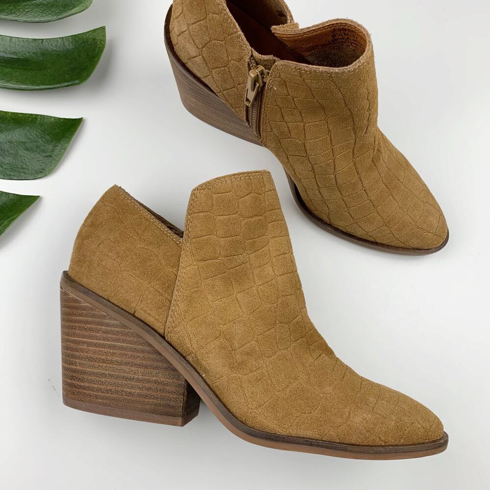 Lucky Brand Saucie Booties Tan Suede Ankle Boots Women's 6.5 Boho